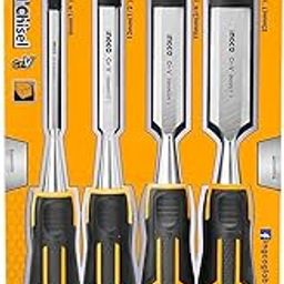 Wood Chisel Set Sturdy Chrome Vanadium Steel Woodworking Chisel Set Tools 1/4",1/2",3/4",1", Shock-Absorbing Grip and Steel Striking Cap Carpenter Carving (Pack of 4)-29