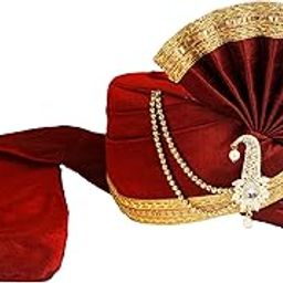 Men's Traditional Wedding Collection Dupion Handcrafted Safa (Pheta/Pagdi/Turban) for Wedding and Engagement (Maroon, Free Size, Adjustable Velcro)-picture-50