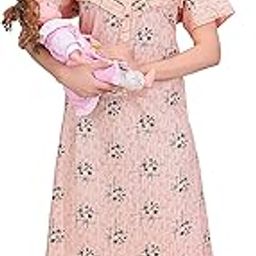 Cotton Feeding Nighty with 2 Side Zips for Feeding Purpose & Neck Buttons for Comfortable Wearing Cotton Feeding Nighty for Women, Maternity Nighty for Women Cotton (Pack of 1)-picture-7