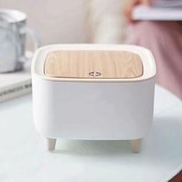 Slyford Mini Portable Tabletop Dustbin, Mini Trash Can with Lid - Wastebasket for Bathroom Vanity, Desktop, Tabletop (Square Press - White)-17
