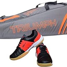 Badminton Shoe Power Black/Red Size-4 with Triumph Badminton Bag 304 Grey/Orange-image-8