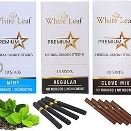 White Leaf Premium Herbal Smokes Cigarettes - Tobacco and Nicotine Free Combo Pack of Mint, Regular & Clove Smoke (30 Sticks)-image-61