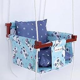 NEW COMERS® Cotton Swing for Kids, Jhula for Baby, Baby Swing Hanging Indoor Outdoor, Baby Garden Swing with Safety Belt & 2 Pillows (6 Months to 4 Years) (Up to 20 kg)-Blue-Purple (TC 150/300) 907-9