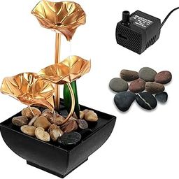 KRLZ Desk Water Fountain Indoor Tabletop Mini Waterfall 3 Level Lotus Leaf Fountain Flowing Water Landscape Decor for Bedroom, Office, Living Room-image-13