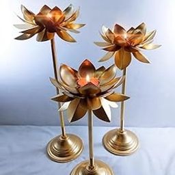 Creative Lamps Flower Pattern Urli Candle Stand with Floating Diya | Urli Bowl Tealight Holder Stand for Diwali, Home Puja Decor Set of 3 (Flower Stand Set of 3 Pattern 4)-50