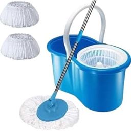 360° Spin Mop and Bucket Set with 4 Microfibre Mop Head Refills, Green and Blue (Blue)-image-59