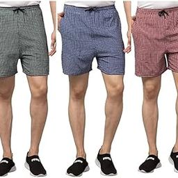 Men's Cotton Regular Fit Checkered Shorts with Inside Comfortable Elastic Waistband (Pack of 3)-image-25