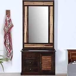 GR FURNITURE Dressing Table for Bedroom | Wooden Vanity Dressing Table with Mirror | Decorative Dresser with Mirror and Drawers | Long Mirror with 3 Drawer Storage | Sheesham, Warm Chestnut Finish-image-59