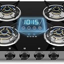 Beyond Appliances Auriga 4 Burner Smart Glass Cooktop | Auto Ignition | Digital Timer | Flame Failure Device | Toughened Glass | ISI Certified | LPG & PNG Compatible-picture-1