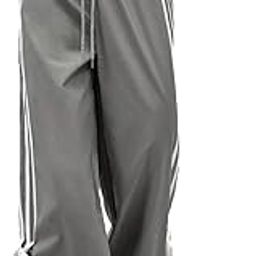 Women's Athletic Track Pants, Grey with White Stripes, Wide Leg Style | Women Lower/Pyjama | Lounge Pants | Loose Fit Trackpants | Gym/Yoga/Casual Wear Trousers-image-82