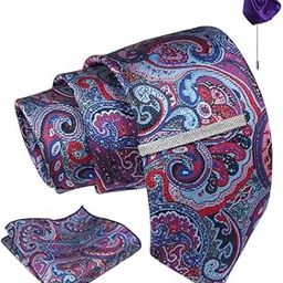 Pasiley Tie For Men – Formal Ties Set With Pocket Square, Cufflink, Tie Clip & Flower Pin With Gift Box For Mens (AXPLS)-image-29