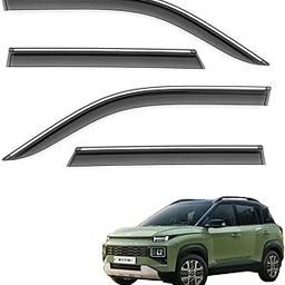 COSMOGEAR Car Compatible Wind Deflectors Rain Guard Door Visor for Hyundai Exter (2023 Onwards Model) - Chrome Lined, Polycarbonate, Smoke, Set of 4 Pcs-picture-12