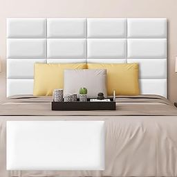 Raycity Peel and Stick Headboard White Padded Wall Panels, Pack of 4 Panels Size 19.8 cm x 39.9 cm, 3D Anti-Collision Wall Panel, Self-Adhesive Bedroom/Living Room Padded Wall Panel-image-63