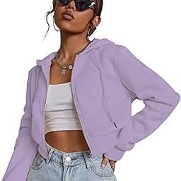 Plain Cotton Crop Hooded Zipper Jacket for Women-image-60