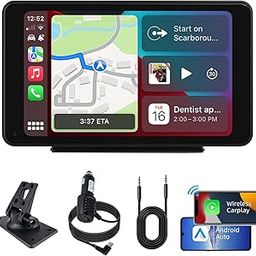plimpton Upgraded Portable Carplay Android Auto Screen for Car, 7 Inch IPS Touch Screen Wireless Car Play Driveplay Multimedia Player with Voice Control, BT, Mirror Link for All Vehicle-86
