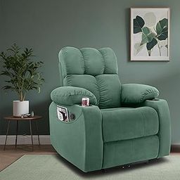 Little NAP Helios Manual Recliner Chair | Soft Suede Fabric Relaxing Sofa with Cup Holder & Dual Magazine Pockets | Padded Armrest & Full-Body Support for Home, Office & Theatre Room | Green-image-54