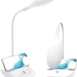 Plastic Rechargeable LED Desk Lamp for Students, Study Table Desk Lamp with Pen Holder, Phone Holder, (White)-image-68