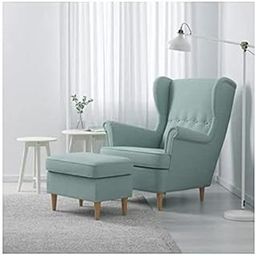 WOOD MART STORE - Wooden Polished Armchair, Button Tufted Wing Chair, Single Seater Sofa, High Back Wing Chair for Living Room Office Bedroom. (Light Blue)-image-65