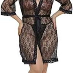 Women's Babydoll Dress | Net and lace | Solid Above Knee Nighty | Babydoll Dress Short | Babydoll Nightwear Robe | Robe with Penty | Babydoll Dress Women Plus Size S to XXL, Black (XXL, 1)-picture-10