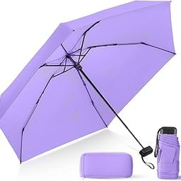 Compact Travel Umbrella with Case - Mini Umbrella for Purse, Small Lightweight &Tiny Design Perfect for Parasol Outdoor Sun&Rain Umbrellas, purple-53