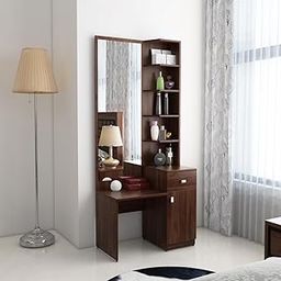 Spacewood Dressing Table | Premium | 3 Year Warranty | 5 Shelves & 1 Drawer, 1 Shutter Storage, Vanity Table for Bedroom, Living Room, and Home| Engineered Wood | Sheesham-15