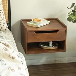 Solid Sheesham Wood Wall Mounted Nightstand | Bedside Table with Drawer & Open Shelf | Space Saving Side Table for Bedroom & Living Room Decor | Modern End Table-image-85