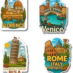 Regalo Casila Italy Fridge Magnet Set 4 Piece Souvenir Gift for Tourists Rome Venice Florence Pisa Fridge Magnet for Kitchen Office Travel Keepsake Decor-image-72