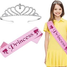 Curated Cart Princess Sash And Crown For Happy Birthday, Girls Birthday Items Combo Kit (Pink)-24