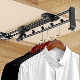 ATHGLOBAL 35Cm Long 1 Piece Closet Rail Top-Mounted Sliding Pull Out Wardrobe Clothes Hanger Rack with Separation Beads for Cabinet 14 Inch Metal Black-image-18