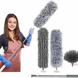 FLYNGO Microfiber Feather Duster Bendable & Extendable Fan Cleaning Duster with 100 inches Expandable Pole Handle Washable for High Ceiling Fans, Window Blinds, Furniture (3 in 1 Duster)-3