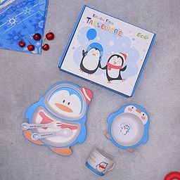 The Bamboo Co ® Kids/Baby Feeding/Dinner Set of 5 |Kids Crockery Set Tableware |Baby Utensils and Dishes Set | Eco-Friendly |Organic & Natural (Paddy- The Penguin)-picture-12