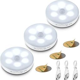 ICEKO KN ABS 3-Packs Motion Sensor Light Indoor,Rechargeable Battery Powered Led Closet Lights Puck Lights Step Lights With 3M Adhesive,Stick On Lights For Under Cabinet (White)-19