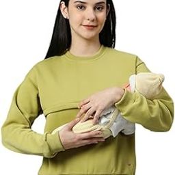 Maternity Tops for Mothers with Zip | Stylish Printed Sweatshirt with Concealed YKK Zipper in Knitted Fleece for Pre & Post Pregnancy-image-34