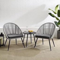 OUTAREA Rattan 3-Piece Outdoor Patio Bistro Set with Handwoven All Weather Waterproof Rope Chairs & Coffee Table for Garden, Pool, Balcony, Lawn (Grey & Black)-image-90
