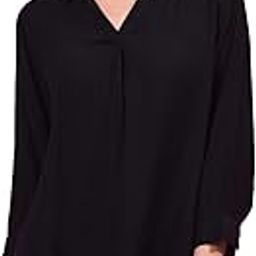 Women's Black Textured 3/4th Sleeves Linen Top-image-0