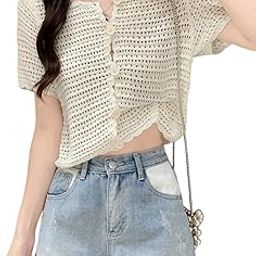 Women Hollow Mesh Blouse Jacket Long Sleeve Shrug Button Bolero Shrug Crochet Stretch Cardigan See Through Cover-Up for Dresses Beach Cover Up Top-14