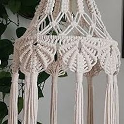 GUL DECOR | Macrame Handmade Chandelier, Boho Unique Lighting Lamp Shade Ceiling, Roof Hanging Jhumar Handcrafted by Indian Artisans for Living Bed Guest Room Gifting, Off-White,-image-5