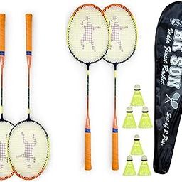 RK SON Badminton Rackets Set of 4 for Kids & Adults with 6 Piece Shuttles Steel Shaft Badminton Racket Set with Badminton Bag-16