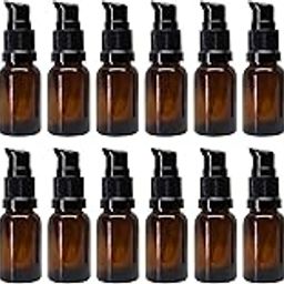nsb herbals 15 ML Amber Color Round Empty Glass Bottle With Lotion Pump & Black Cap For Essential Oils, DIY Skin Care, Cosmetics, Multipurpose Bottle (Pack of 24)-50