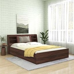 DF2H Bed | 1 Year Warranty | Double Bed, Queen Size, Lavish Design 5 - Stone Brown, Non-Woven & Fabric Base, Slanted Headboard - Walnut (Melamine Finish)-image-97