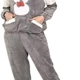 Women's and Men's Wool Blend & Fleece Long Sleeve Pullover Hoodies Set Full Length Winter Nightwear Pajama and top Set Track (Grey)-image-19