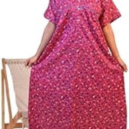 PAL Clothing Women's Floral Print Cotton Maxi Dress, V-Neck, Short Sleeve Nighty Gown Maxi/Women's Cotton Printed Maxi Nighty-image-6