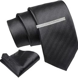 Black Self Tie For Men – Formal Ties Set With Pocket Square & Tie Pin Clip For Mens, Silk Neckties Gift Sets For Men’s (AXNW9)-image-48