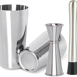 BAB Louie Boston Shaker Set with Peg Measure & Muddler, Stainless Steel Premium Cocktail Shaker Set with Jigger, Professional Bartender Shaker Kit, Perfect for Home Parties, Bar Shaker-picture-1