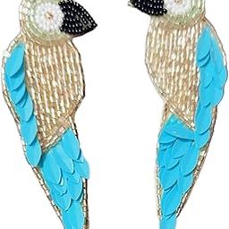 Handcrafted Beaded Peacock Earrings, Turquoise and Gold Glass Beads, Decorative Fashion Pin-image-6