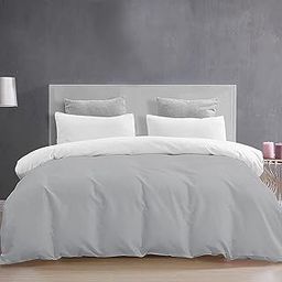 ATK-8 BEDDING - 3 Pieces Double Size Duvet Set 100% Brushed Microfiber with Zipper Closure Reversible Duvet Cover (91X101 Inches) and 2 Pillow Cover (18X28 Inches) - Double Bed Size/White/Silver-picture-7