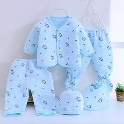 Fancy Walas Presents Born Baby Winter Wear Keep Warm Cartoon Printing Baby Clothes 5Pcs Sets Cotton Baby Boys Girls Unisex Baby Fleece/Falalen Suit Infant Clothes (Blue, 0-6 Months)-picture-16