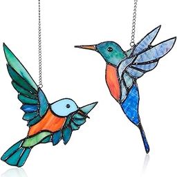 Soaoo 2 Pcs Hummingbird Suncatcher Stained Glass Decoration Window Hanging Hummingbird Gift Handmade Hummingbird Window Housewarming Ornament Hummingbird Memorial Gift Home Crafts for Women-image-13