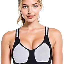 Women's Sports Bra, Black and White, V-Neck Design| Wirefree | Non Padded | Full Coverage Slip-On with Wider Straps | Super Combed Cotton Elastane Fabric-image-45