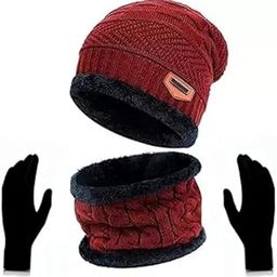 Winter Warm Men & Women Woolen Knitted Hand Gloves and Winter Wear Set Free Size-image-13